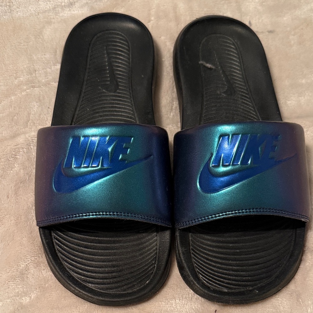 Nike Black Slides with Iridescent Strap